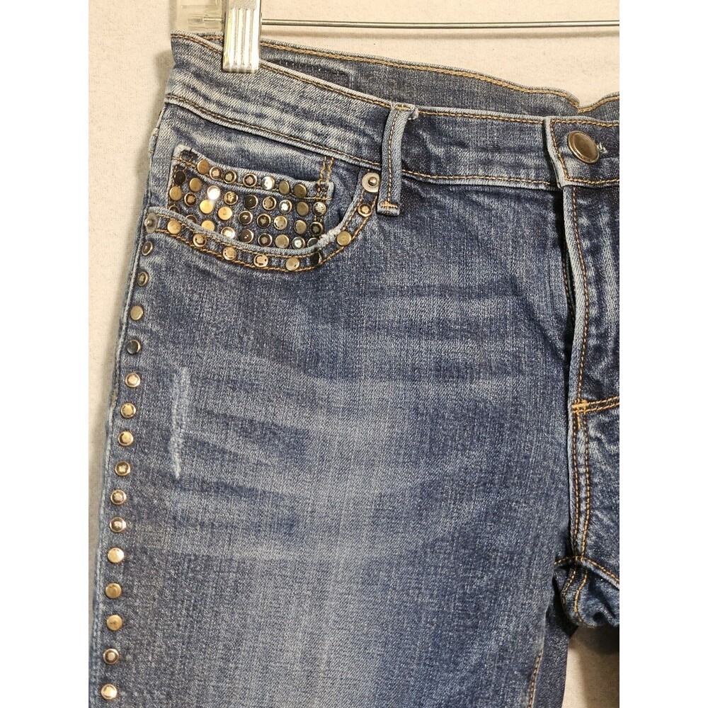 GRAY Saks Fifth Avenue Studded Skinny Jeans Medium Wash Distressed Women's